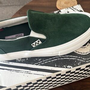 Vans Deep Green Suede Slip-On Shoes
